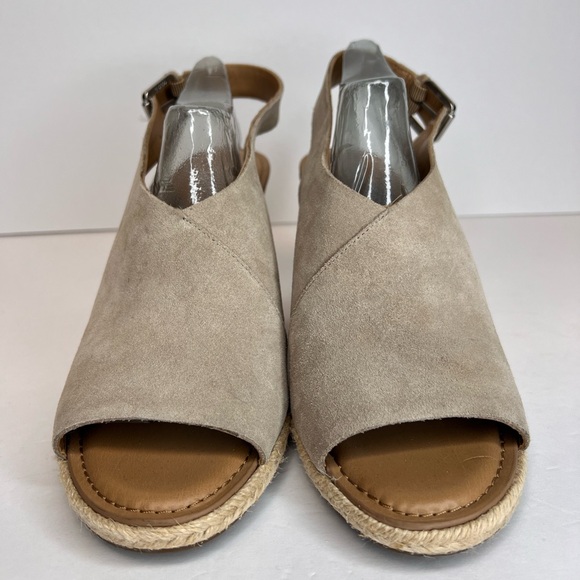 Franco Sarto Womens Julien Open Toe Suede Wedges Sz 10M Suede Taupe Worn 1X! - Picture 3 of 14